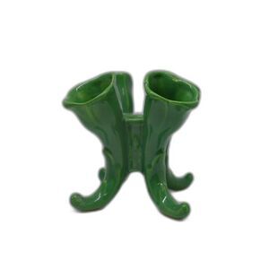 MCM Rare Art Deco Kitschy Four 5 Hole Green Flower Pedestal Ceramic Holder